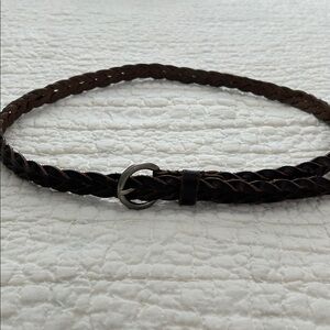 Vintage Dark Brown Genuine Leather Braided Belt with Silver Tone Buckle